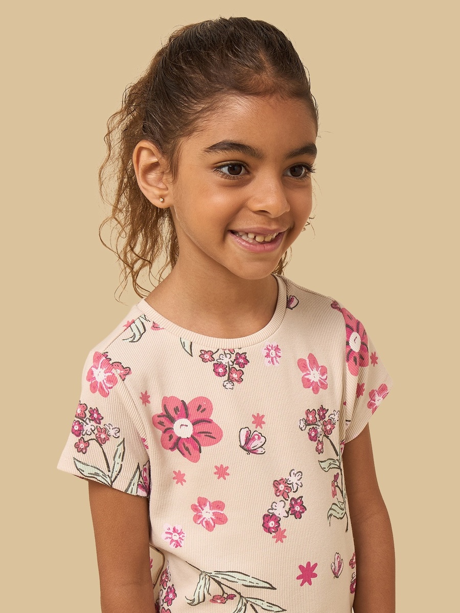 Floral Print Ribbed T-Shirt