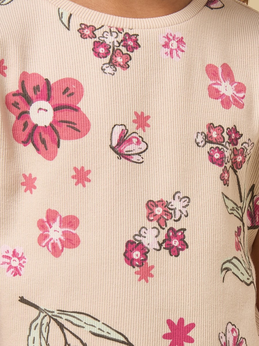 Floral Print Ribbed T-Shirt