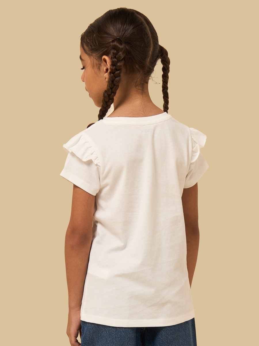 Cat Print Frill Sleeves Cotton T-Shirt