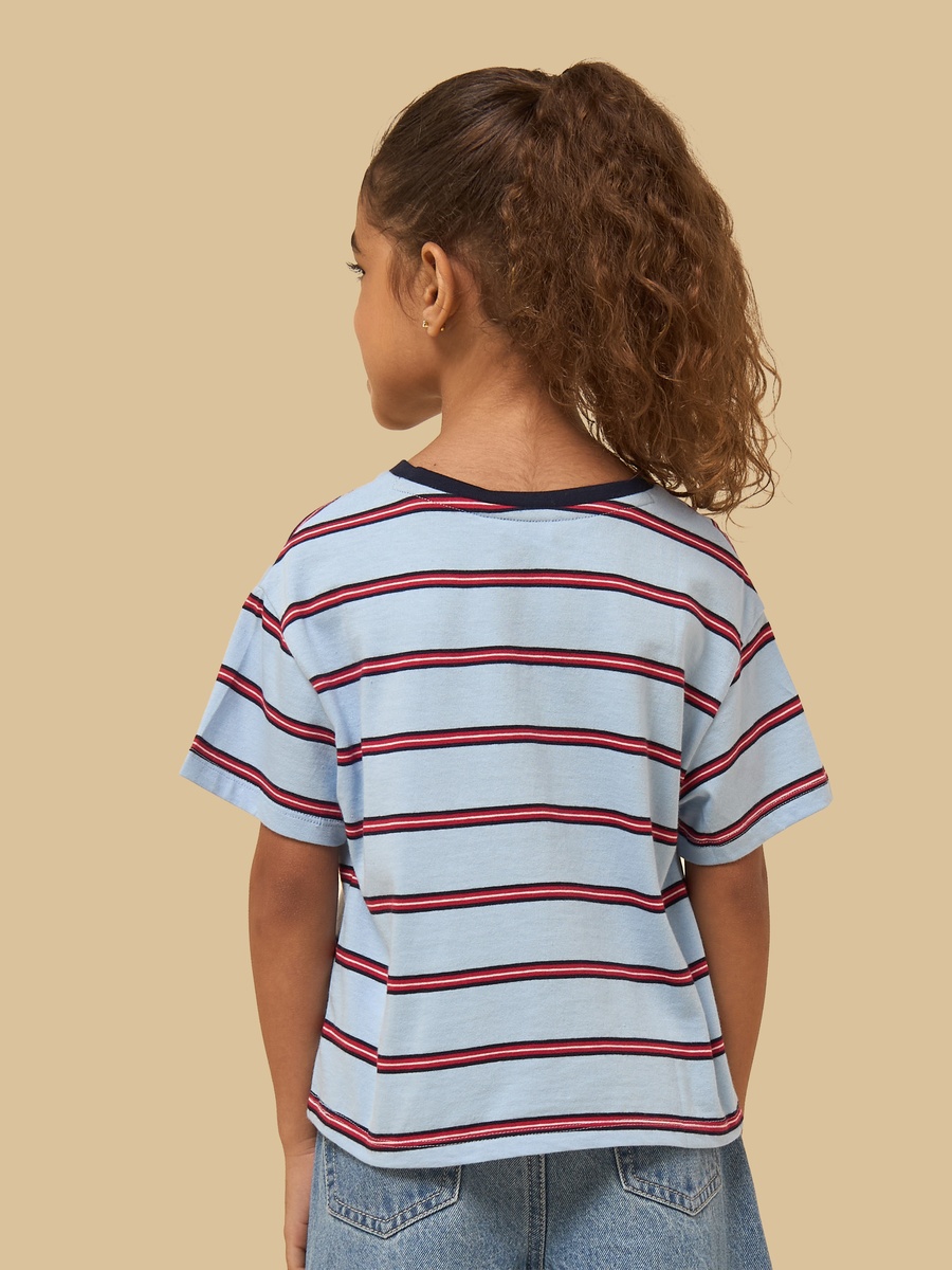 Teddy Print Striped Cotton T-Shirt