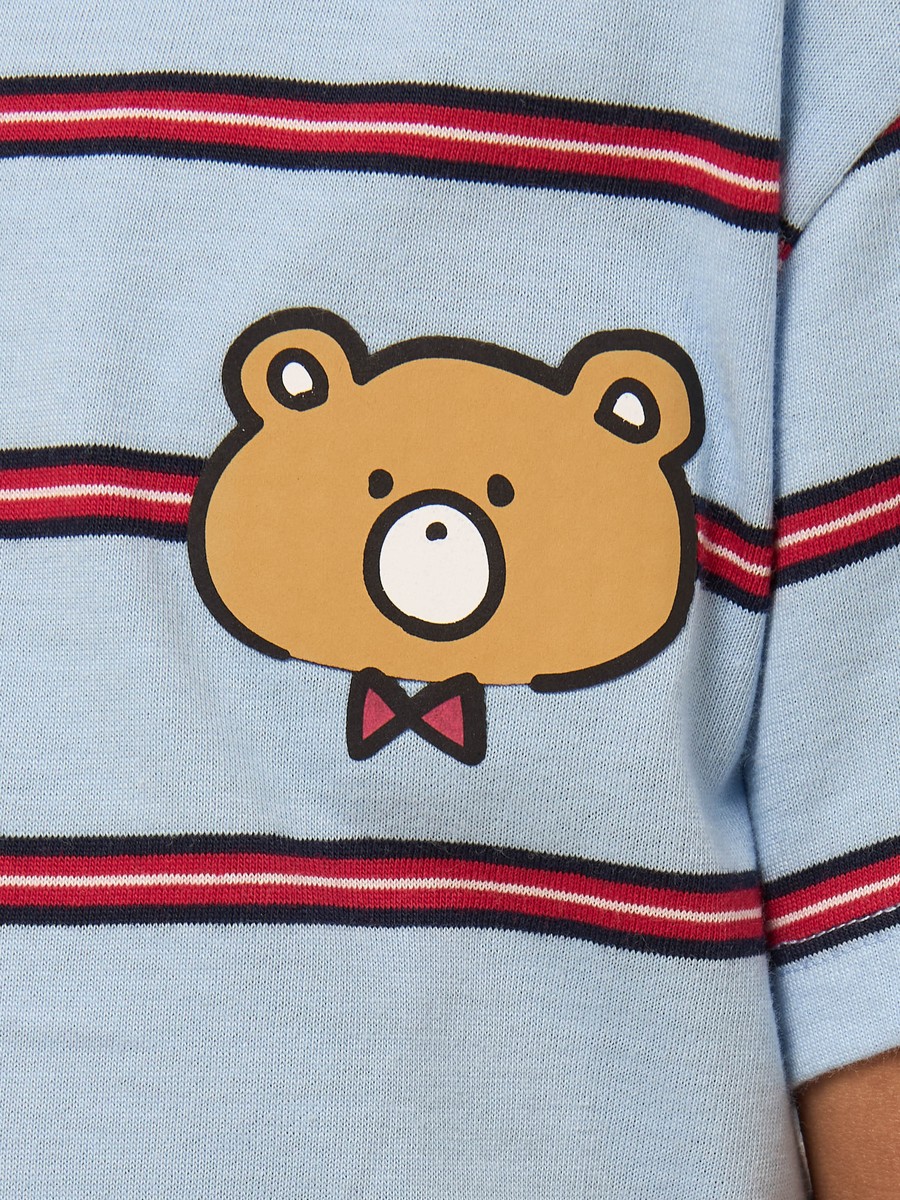 Teddy Print Striped Cotton T-Shirt