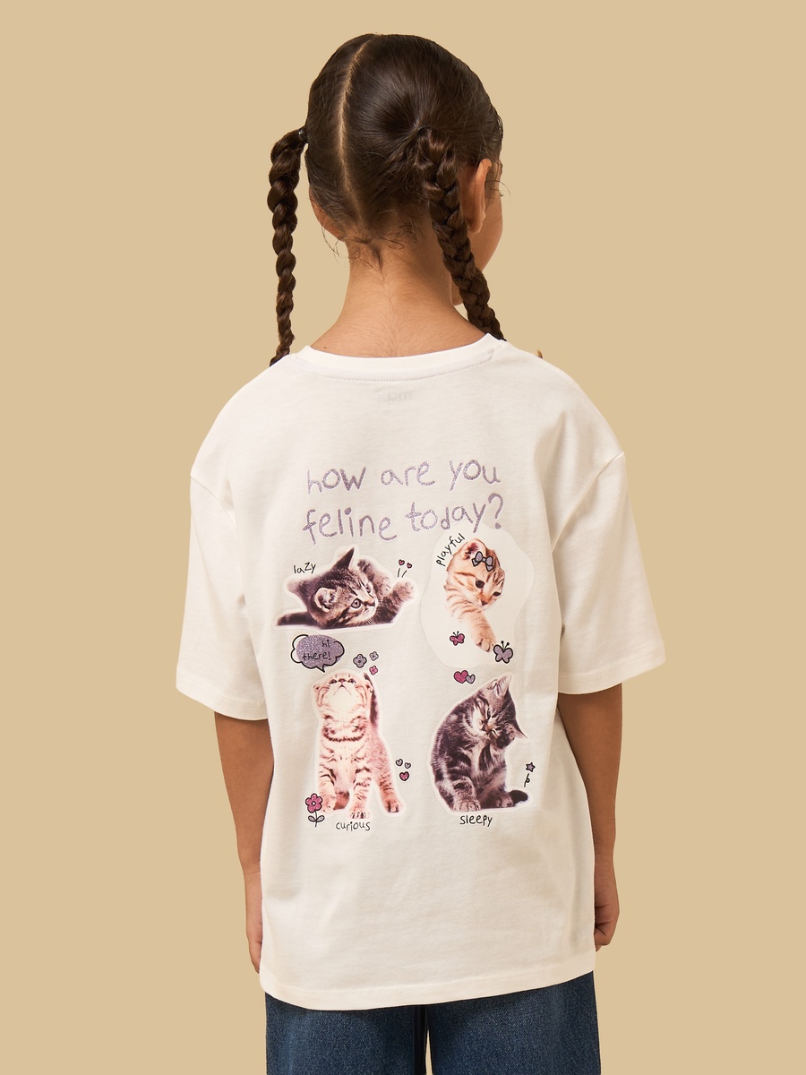 Cat Print Cotton T-Shirt