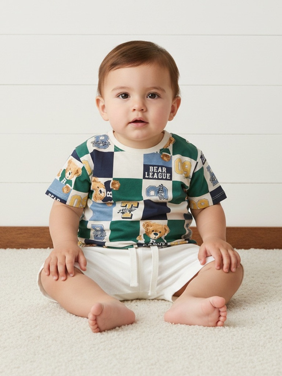 Pack of 3 - Little League Bear Print Cotton T-Shirt