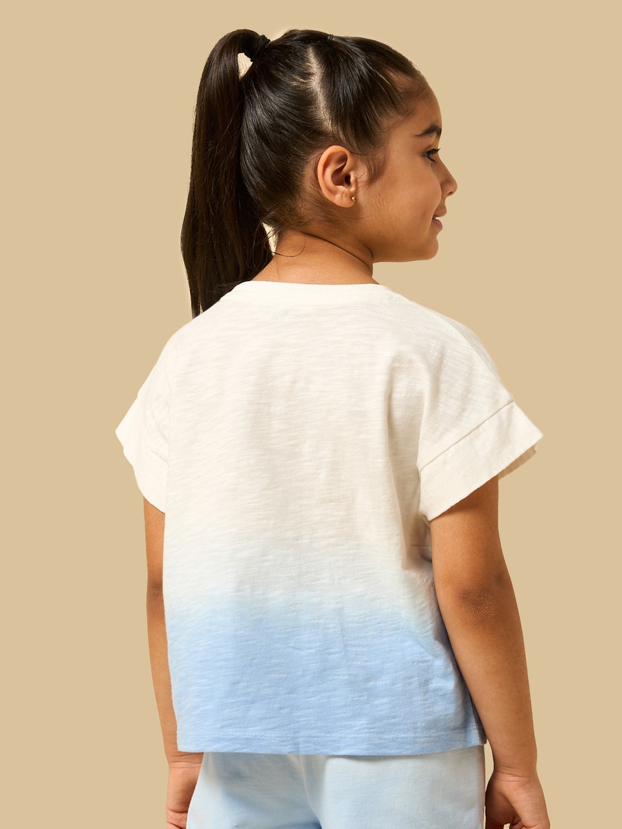 Ombre Embellished Extended Sleeves Cotton T-Shirt