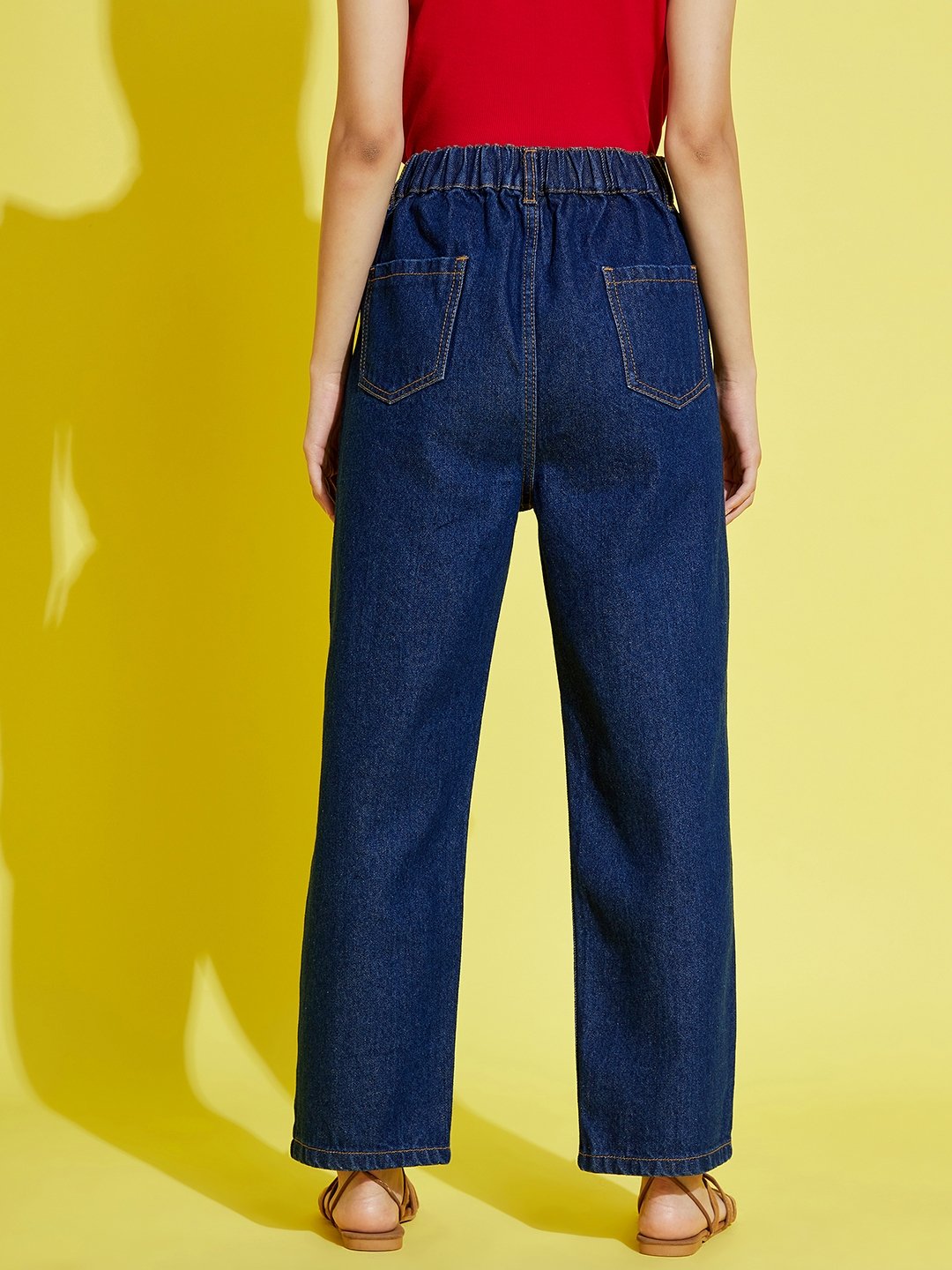 Kids Navy Relaxed Fit Jeans with Embroidered Pockets