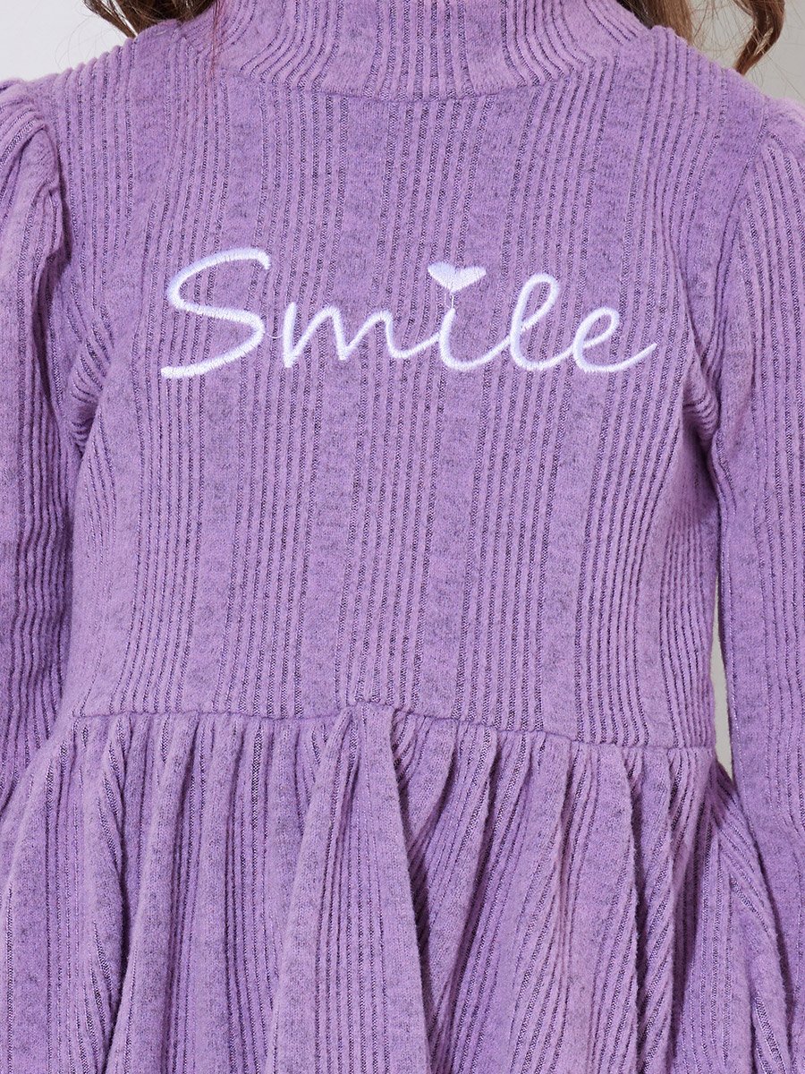 Girls Purple Embroidered Ruffle Details Peplum Top and Straight Leg Pants Set