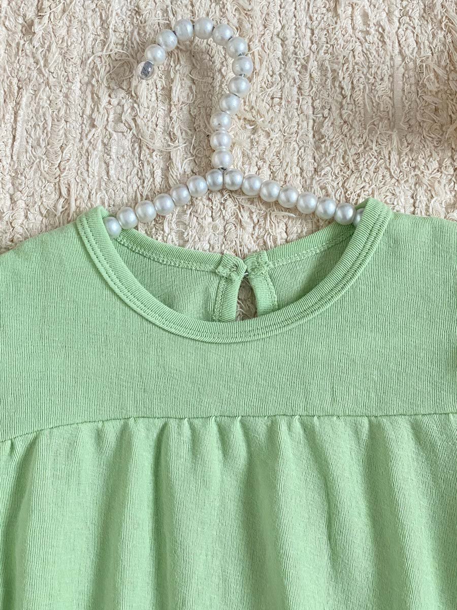Kids Plain Green Cotton Knitted Short Sleeve Pajama Set
