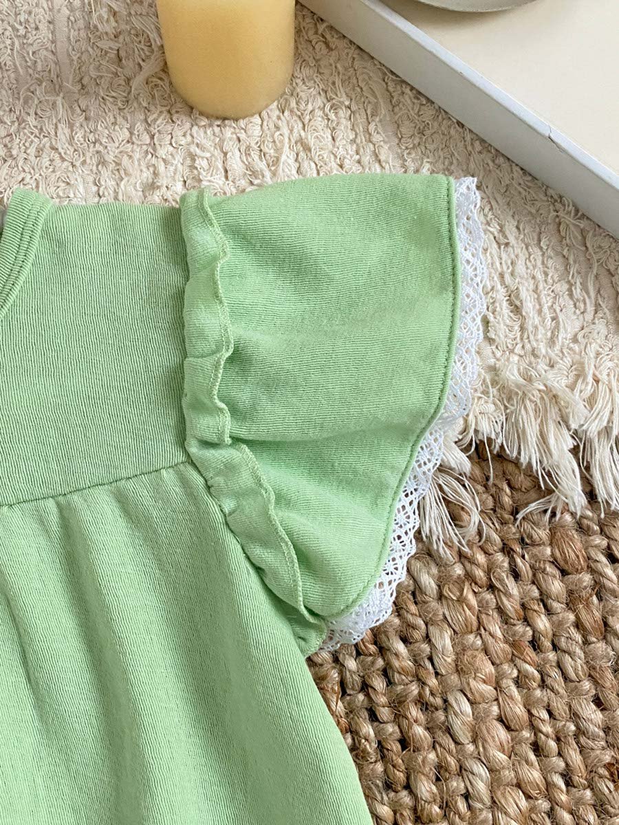 Kids Plain Green Cotton Knitted Short Sleeve Pajama Set