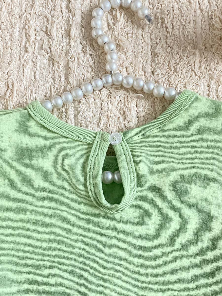 Kids Plain Green Cotton Knitted Short Sleeve Pajama Set