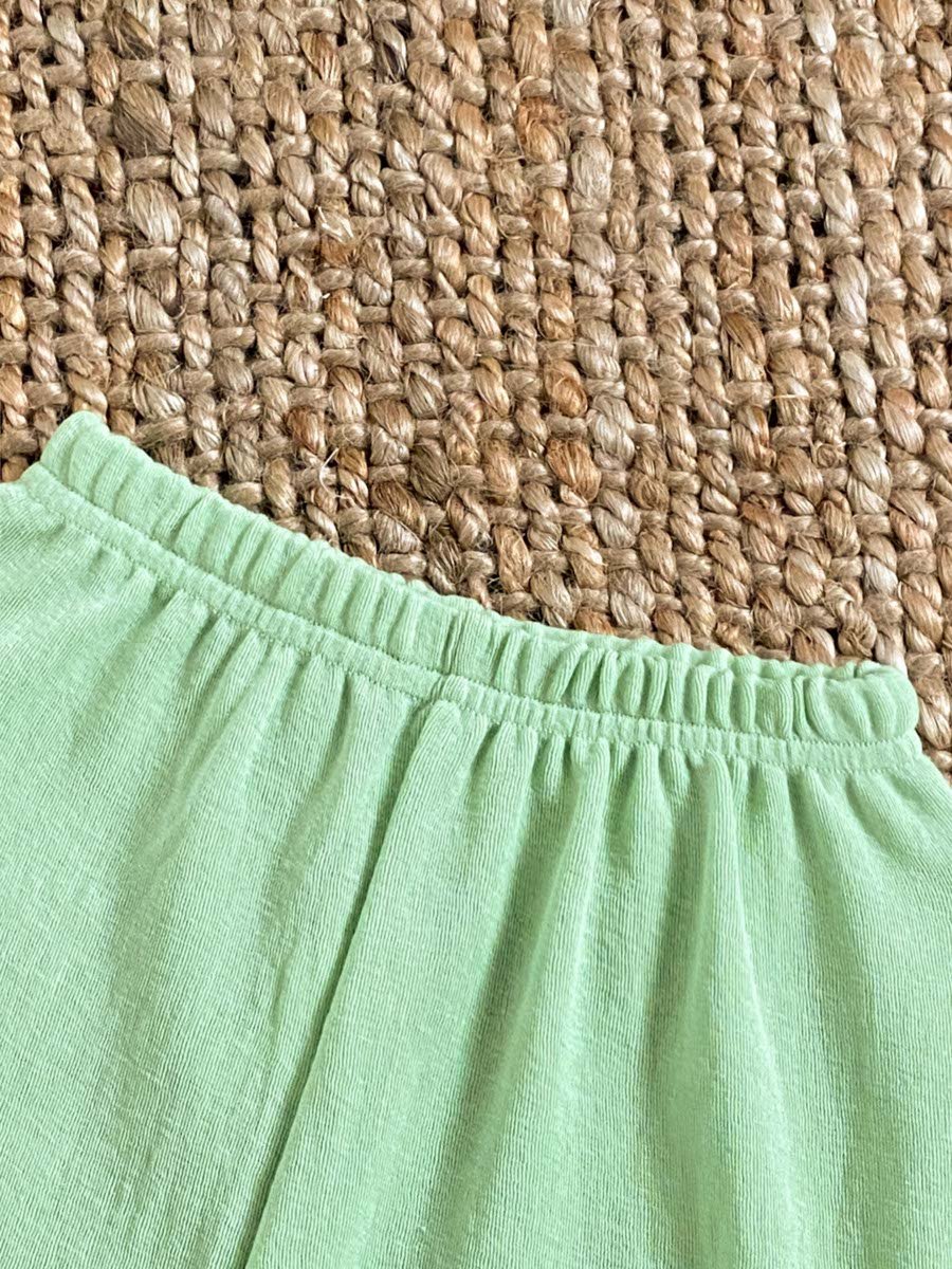 Kids Plain Green Cotton Knitted Short Sleeve Pajama Set