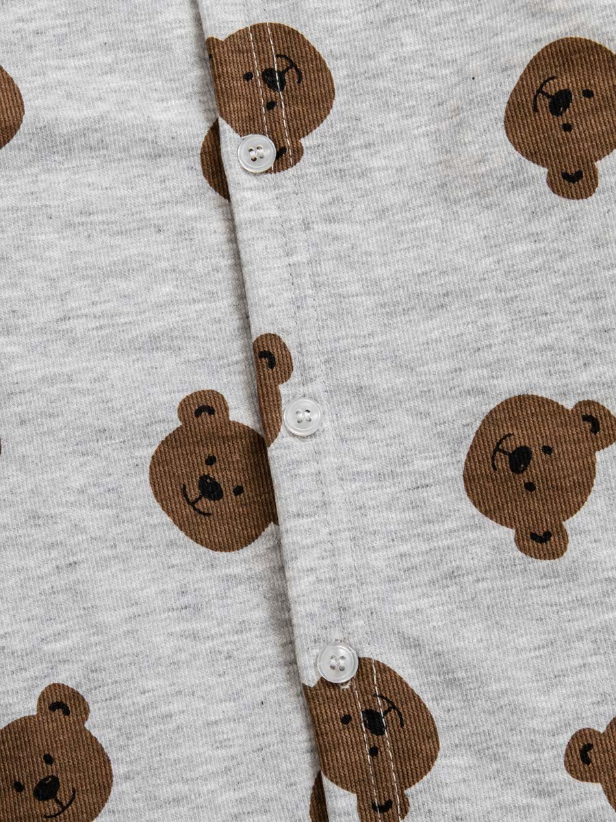 Kids Grey Bear Print Long Sleeve Pajama Set
