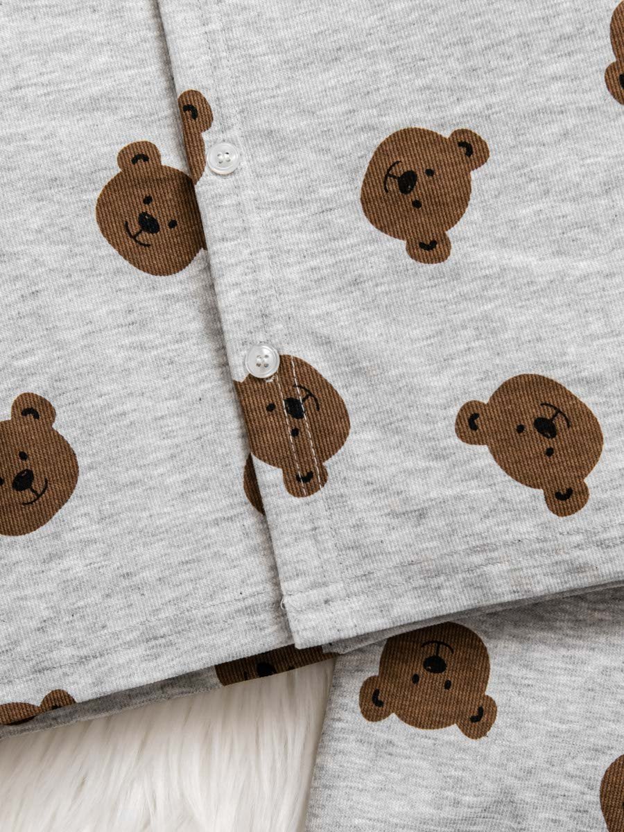Kids Grey Bear Print Long Sleeve Pajama Set