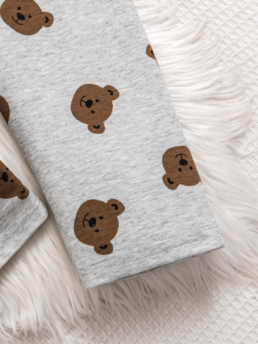 Kids Grey Bear Print Long Sleeve Pajama Set