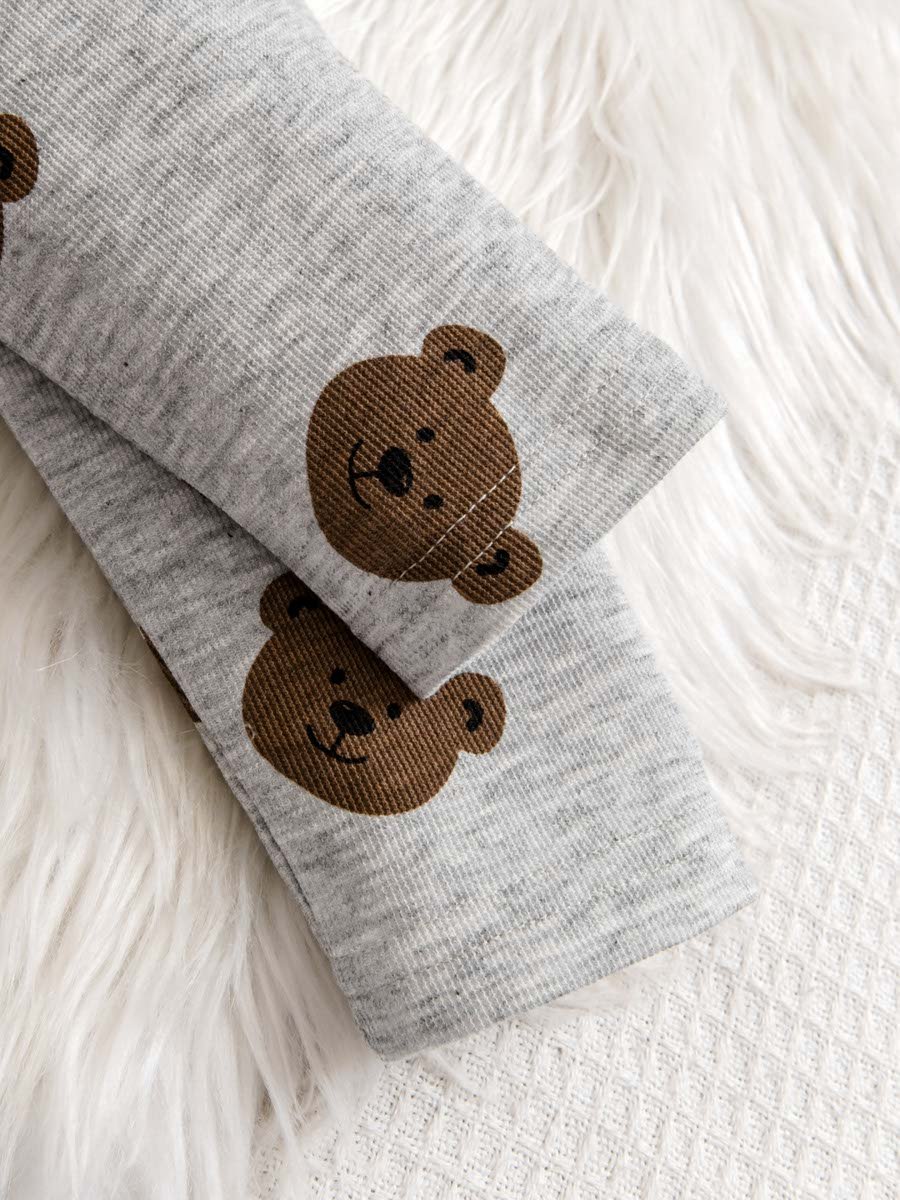 Kids Grey Bear Print Long Sleeve Pajama Set