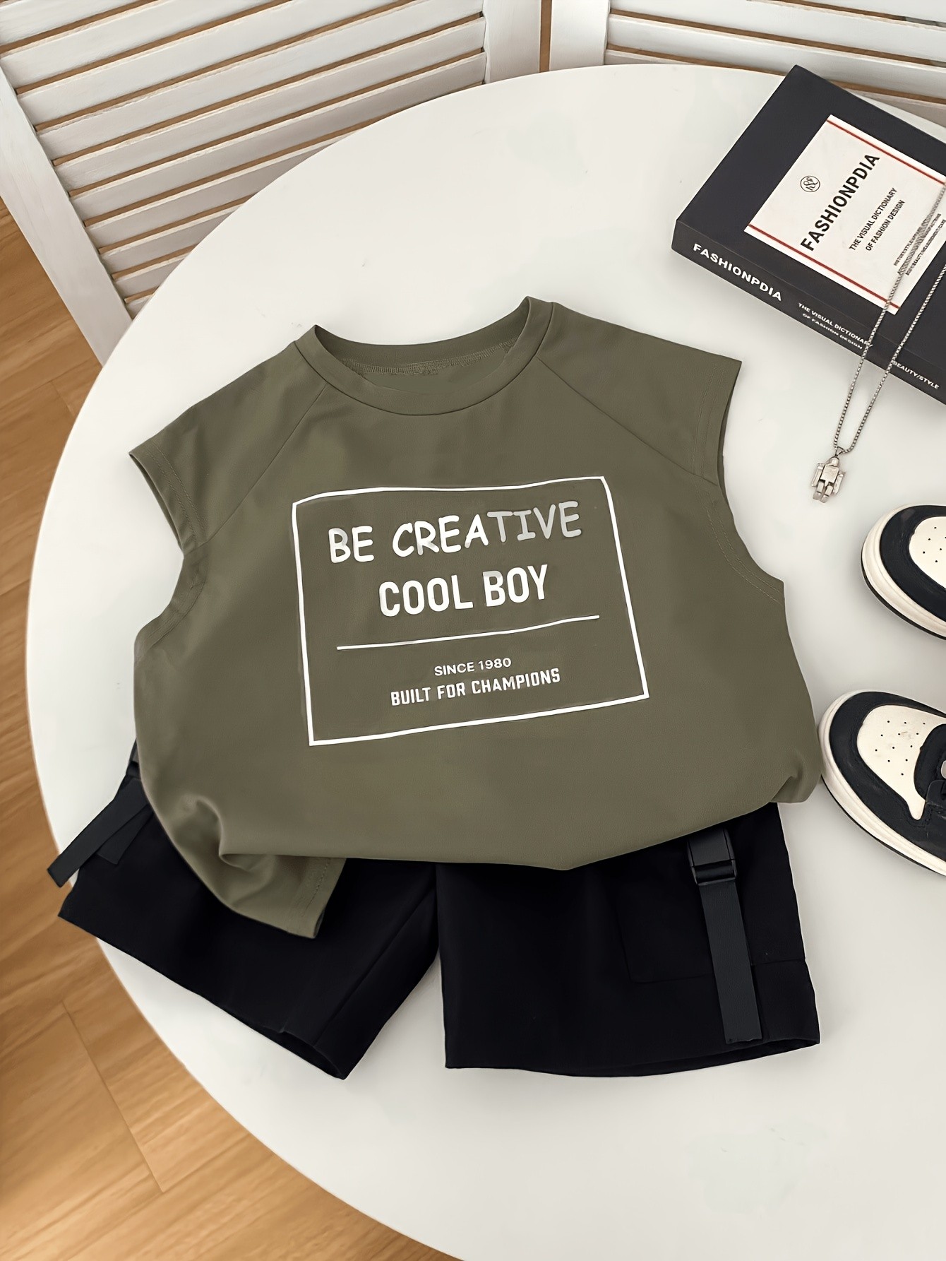 Green Slogan Round Neck Top