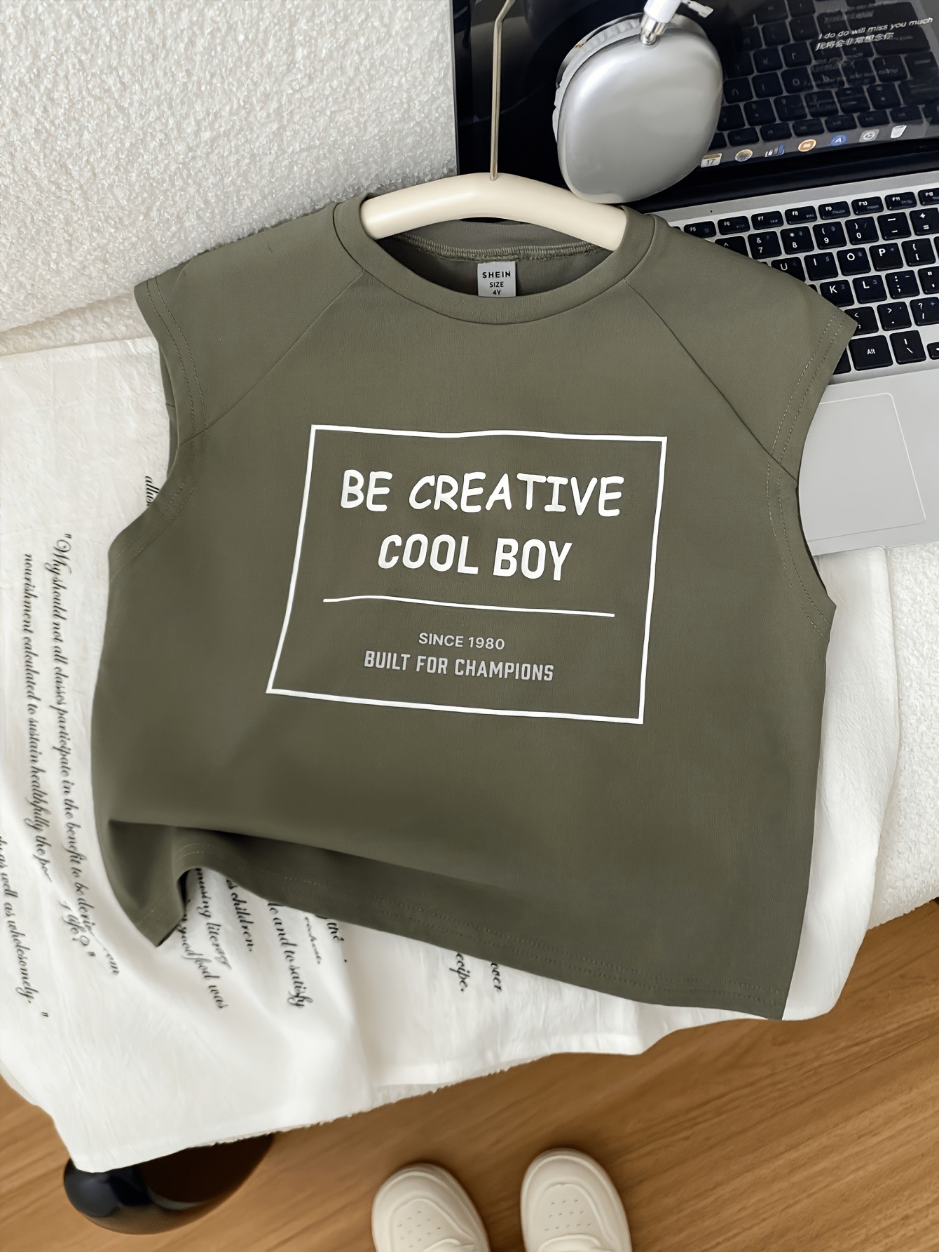 Green Slogan Round Neck Top
