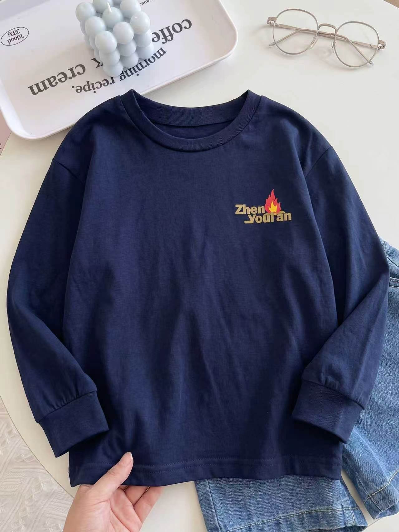 Navy Blue Graphic Long Sleeves Regular T-Shirt