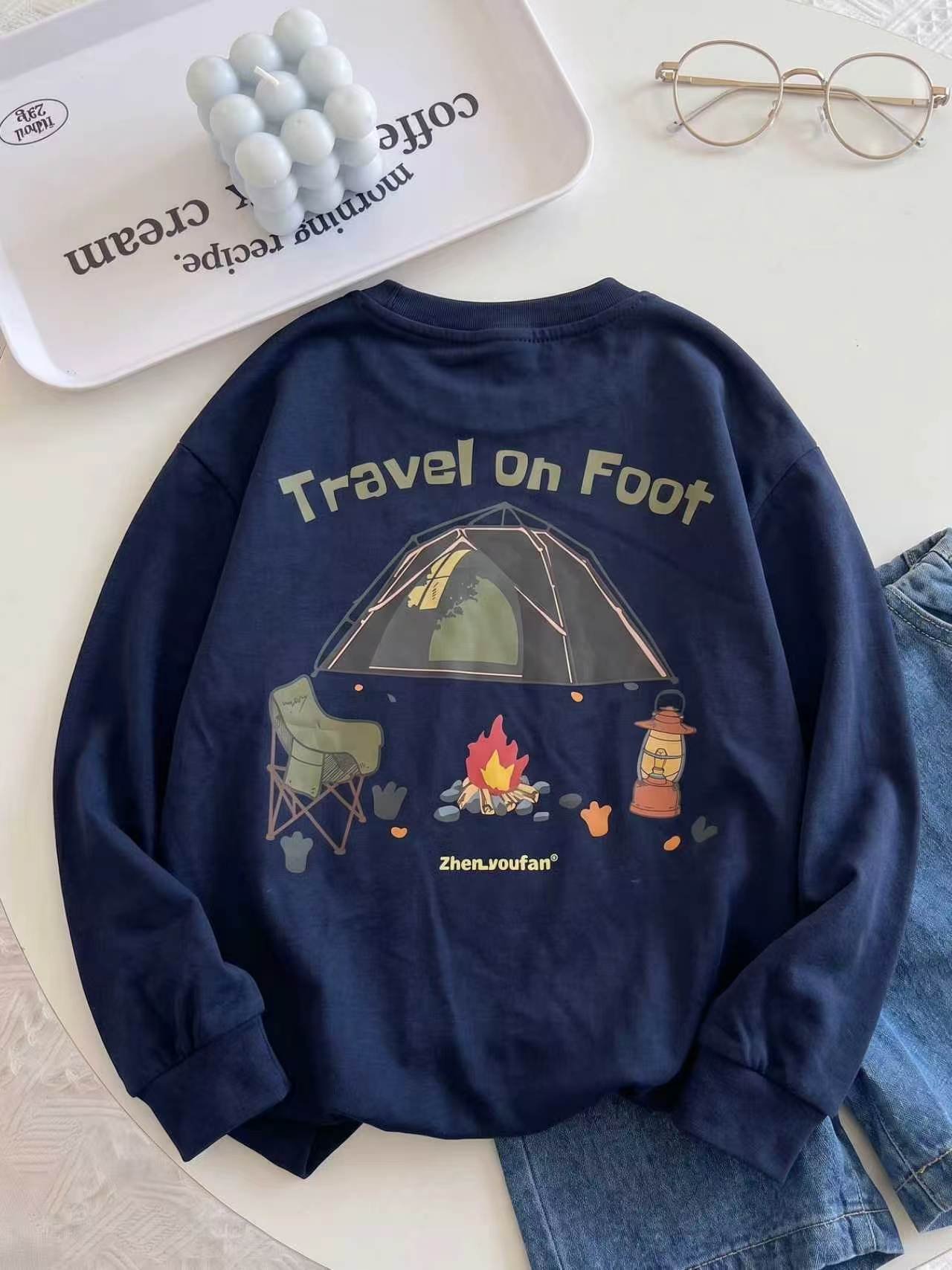 Navy Blue Graphic Long Sleeves Regular T-Shirt
