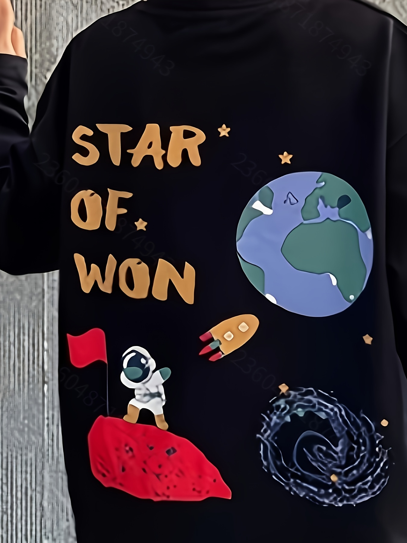 Black Graphic Round Neck Top