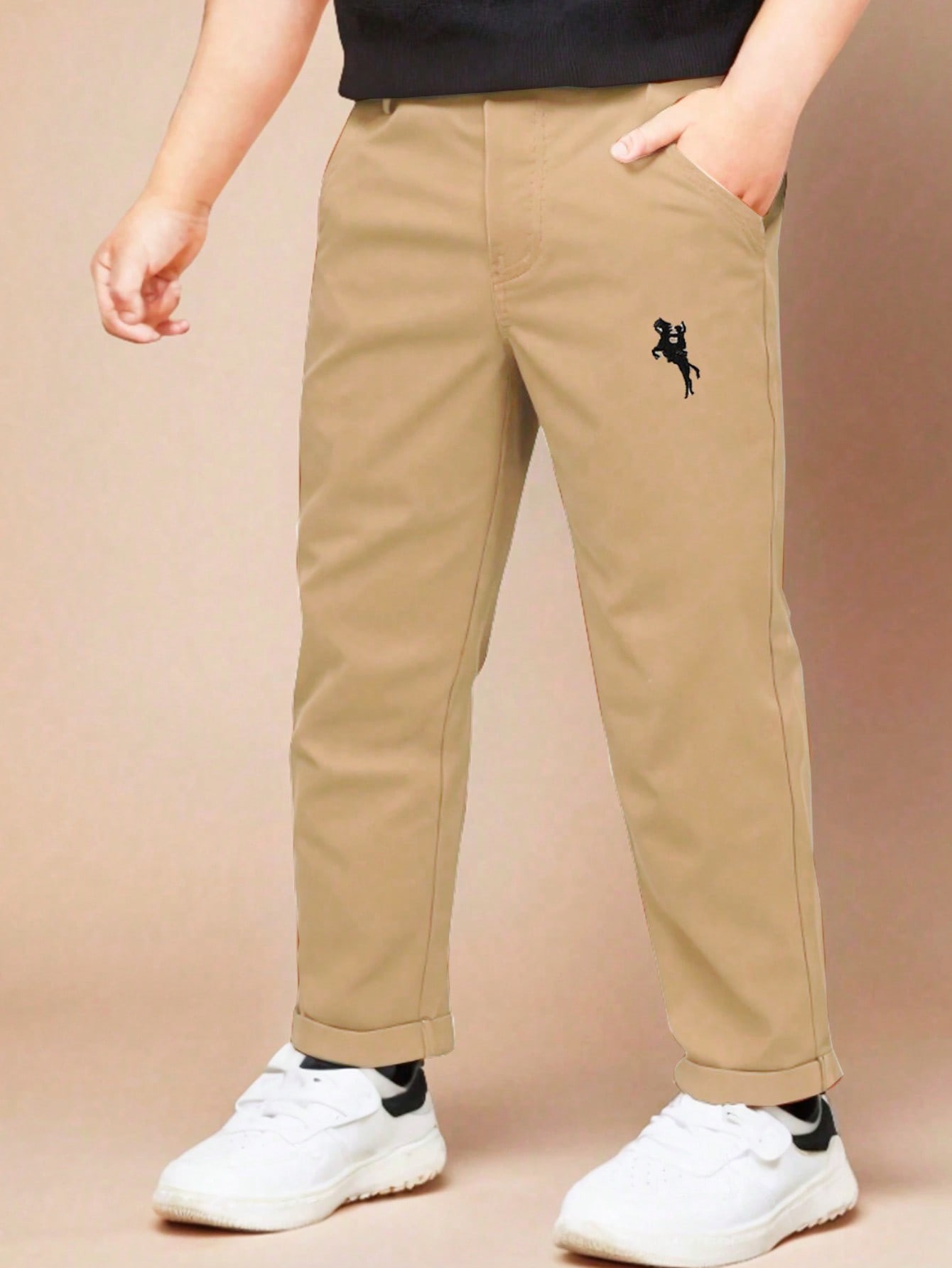 Beige Solid Regular Pants