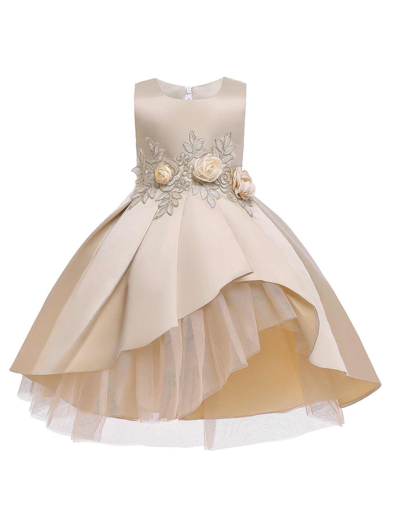 Beige A-Line Knee-Length Flower Dress