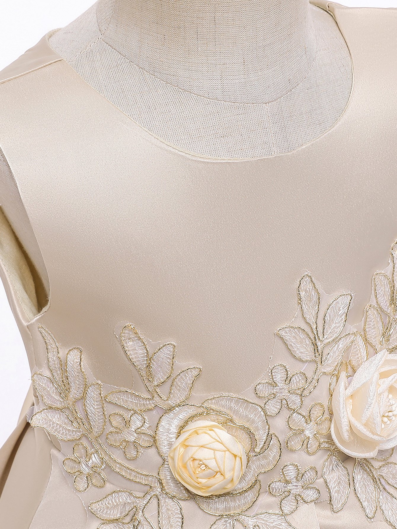 Beige A-Line Knee-Length Flower Dress
