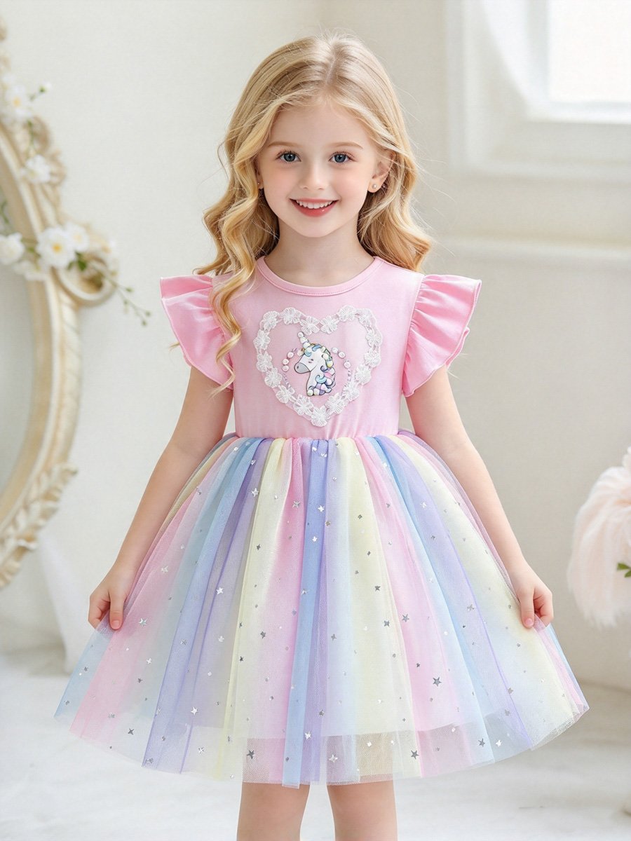 Pink Unicorn Mesh Insert Dress