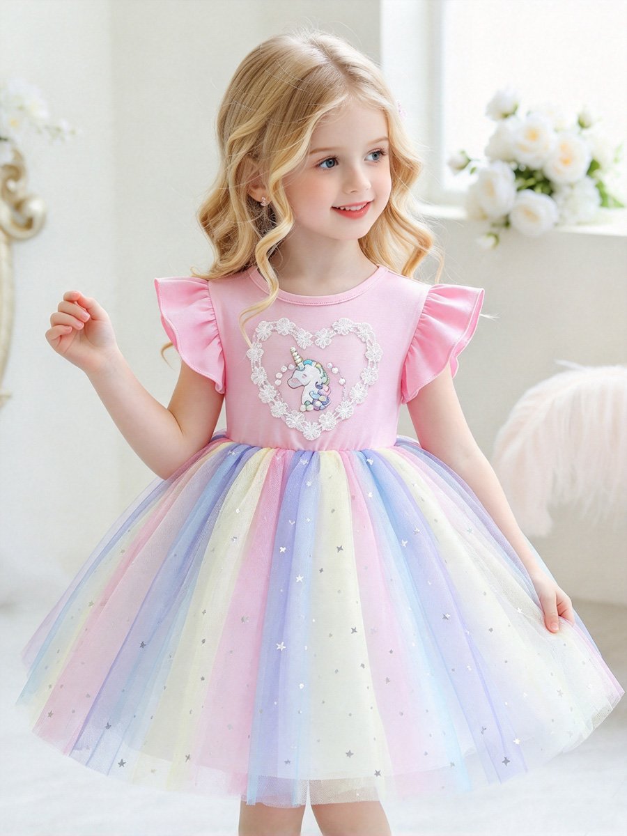 Pink Unicorn Mesh Insert Dress
