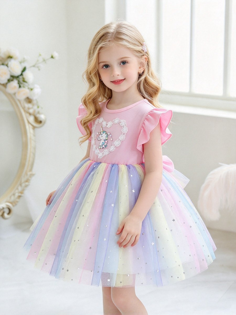 Pink Unicorn Mesh Insert Dress