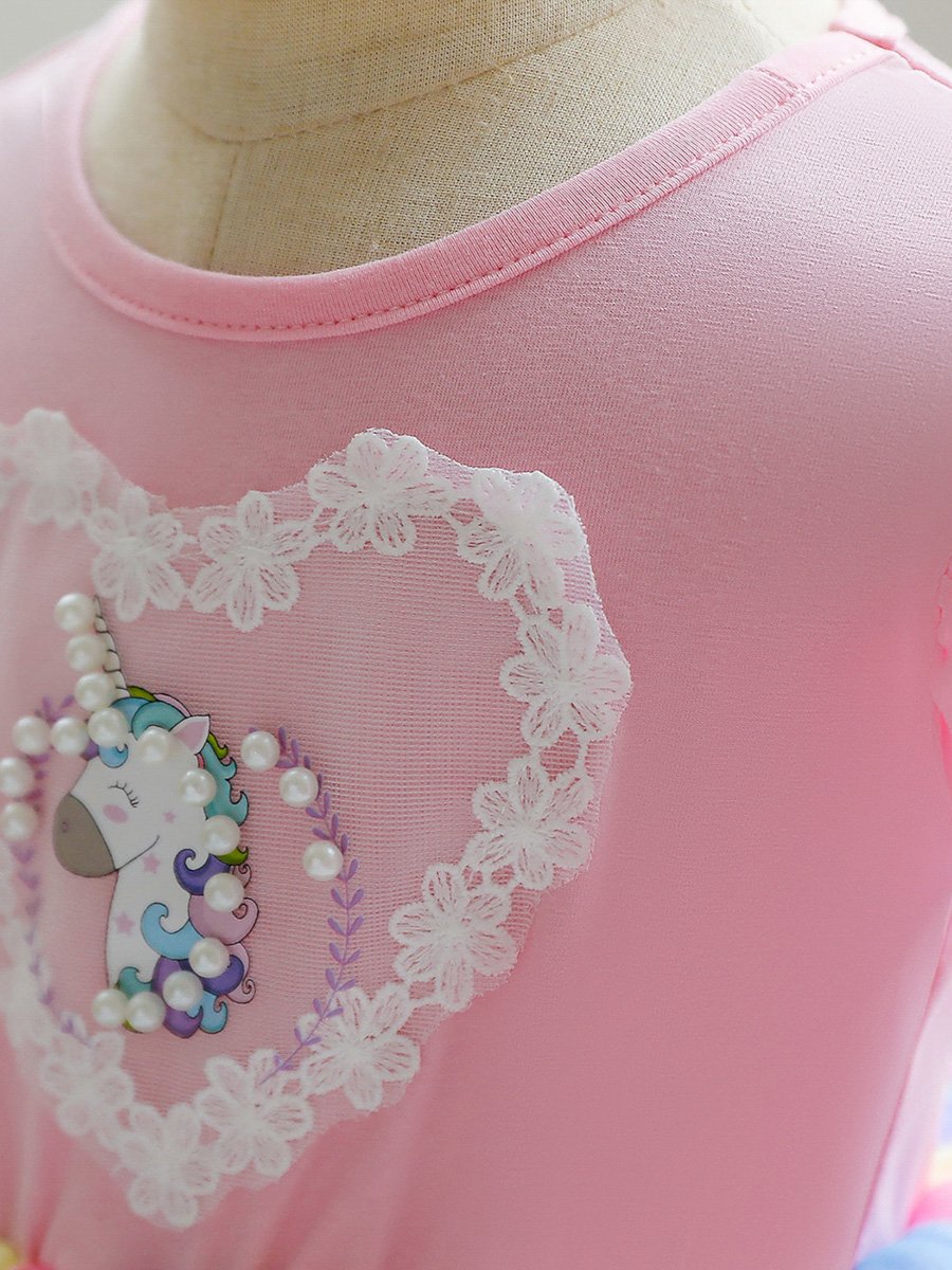 Pink Unicorn Mesh Insert Dress