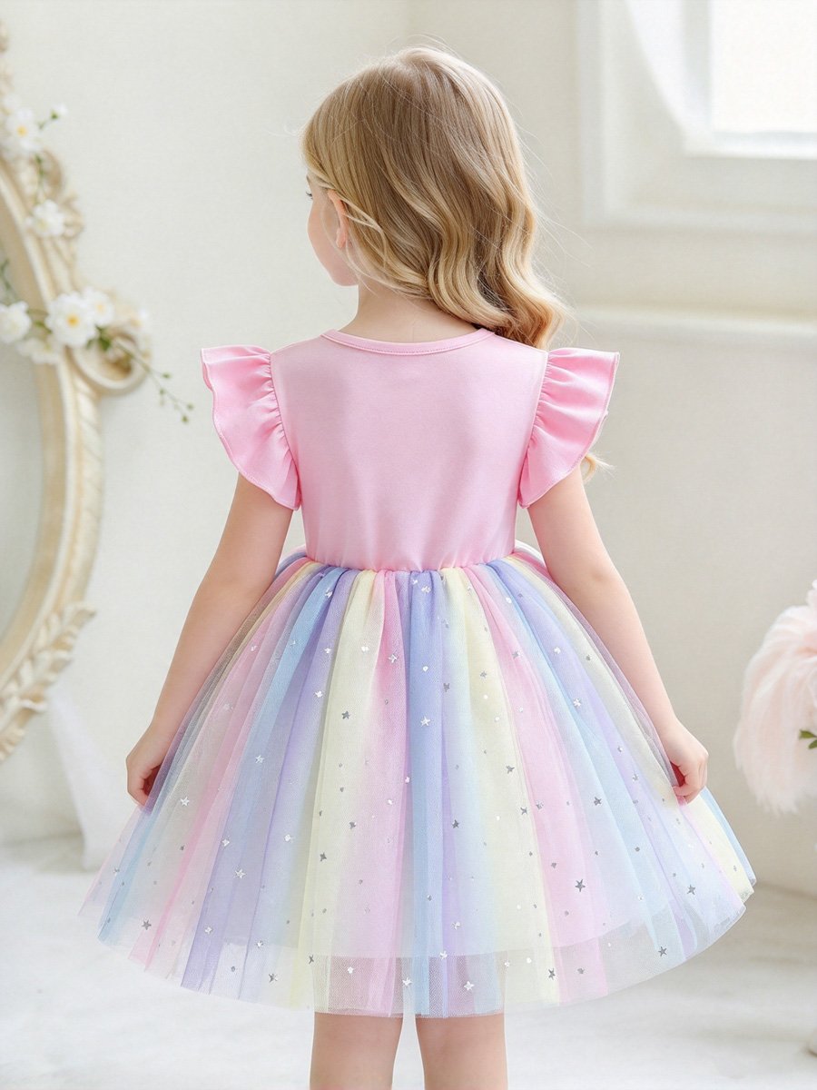 Pink Unicorn Mesh Insert Dress