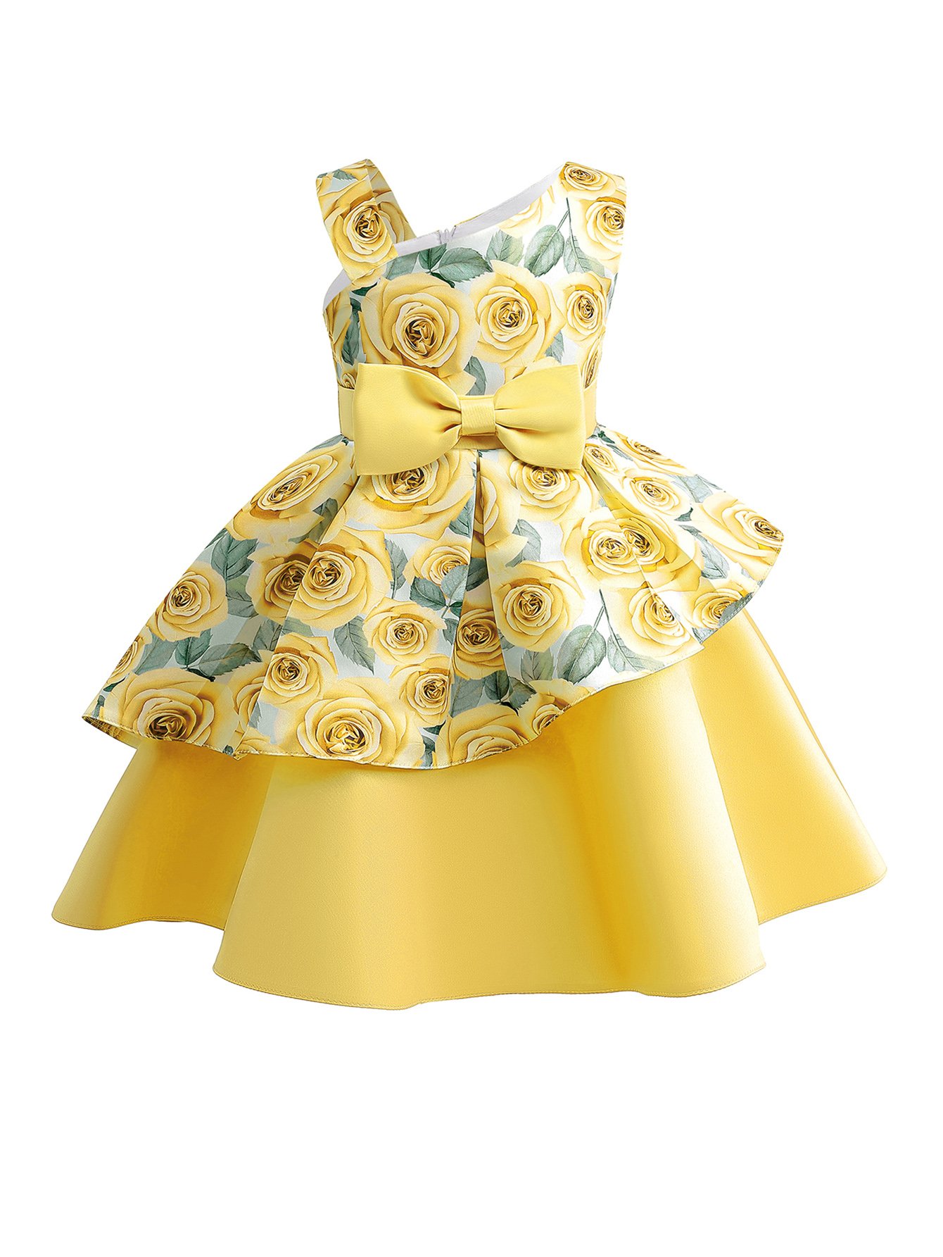 Yellow Rose A-Line Knee-Length Flower Dress