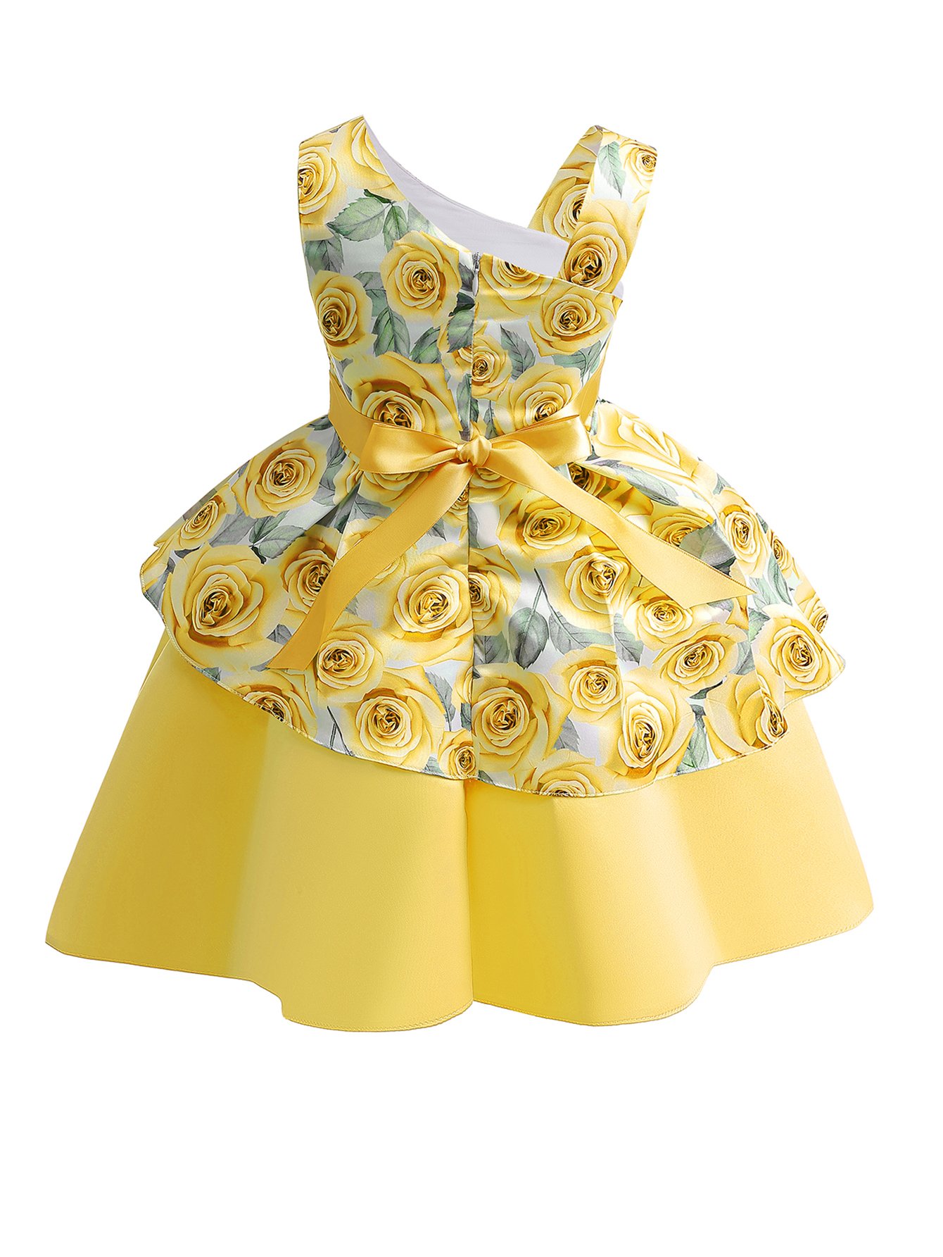 Yellow Rose A-Line Knee-Length Flower Dress