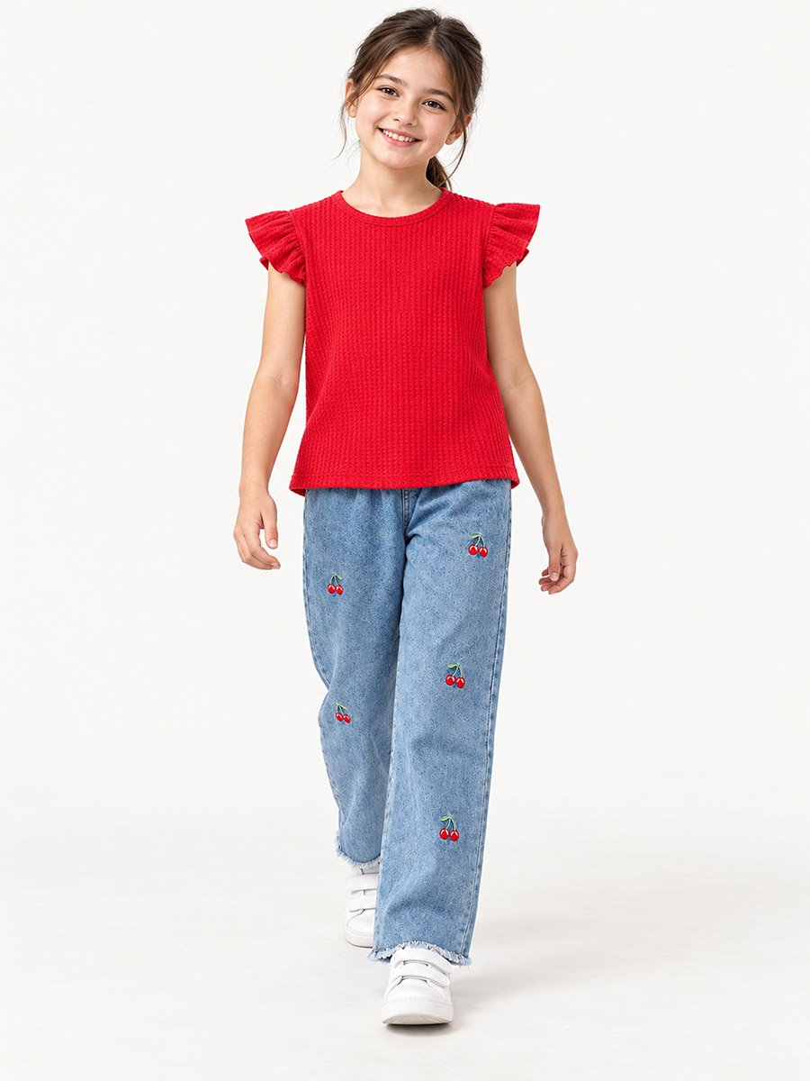 Short-Sleeved Top and Jeans Set