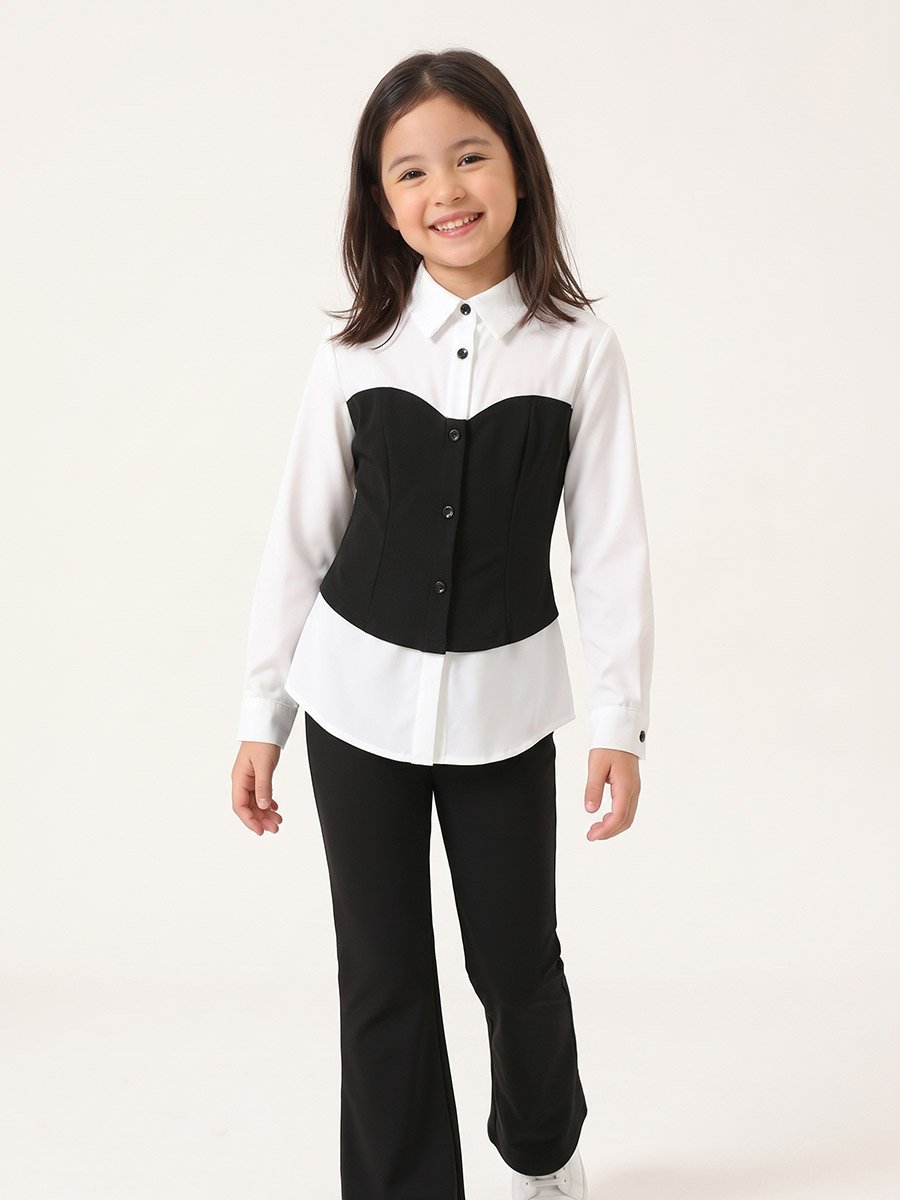 Long-Sleeved Shirt and Flared Pants Set