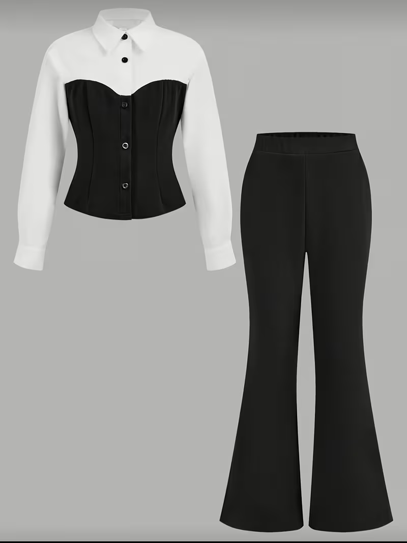 Long-Sleeved Shirt and Flared Pants Set