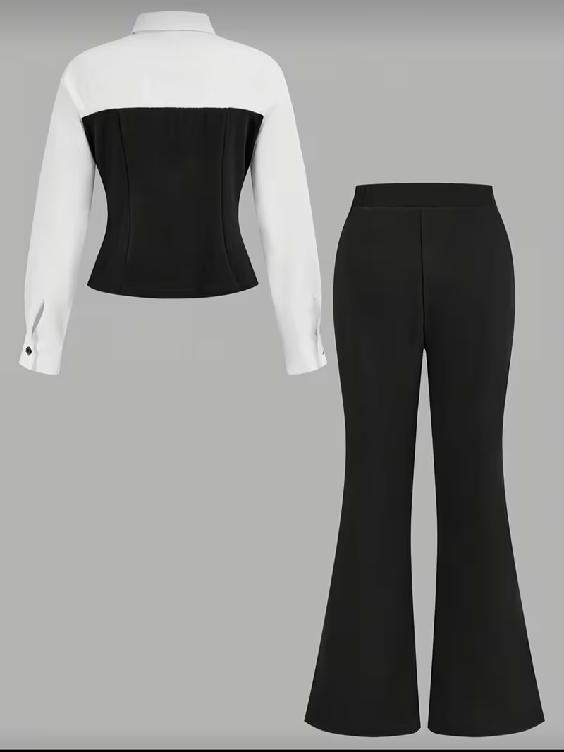 Long-Sleeved Shirt and Flared Pants Set