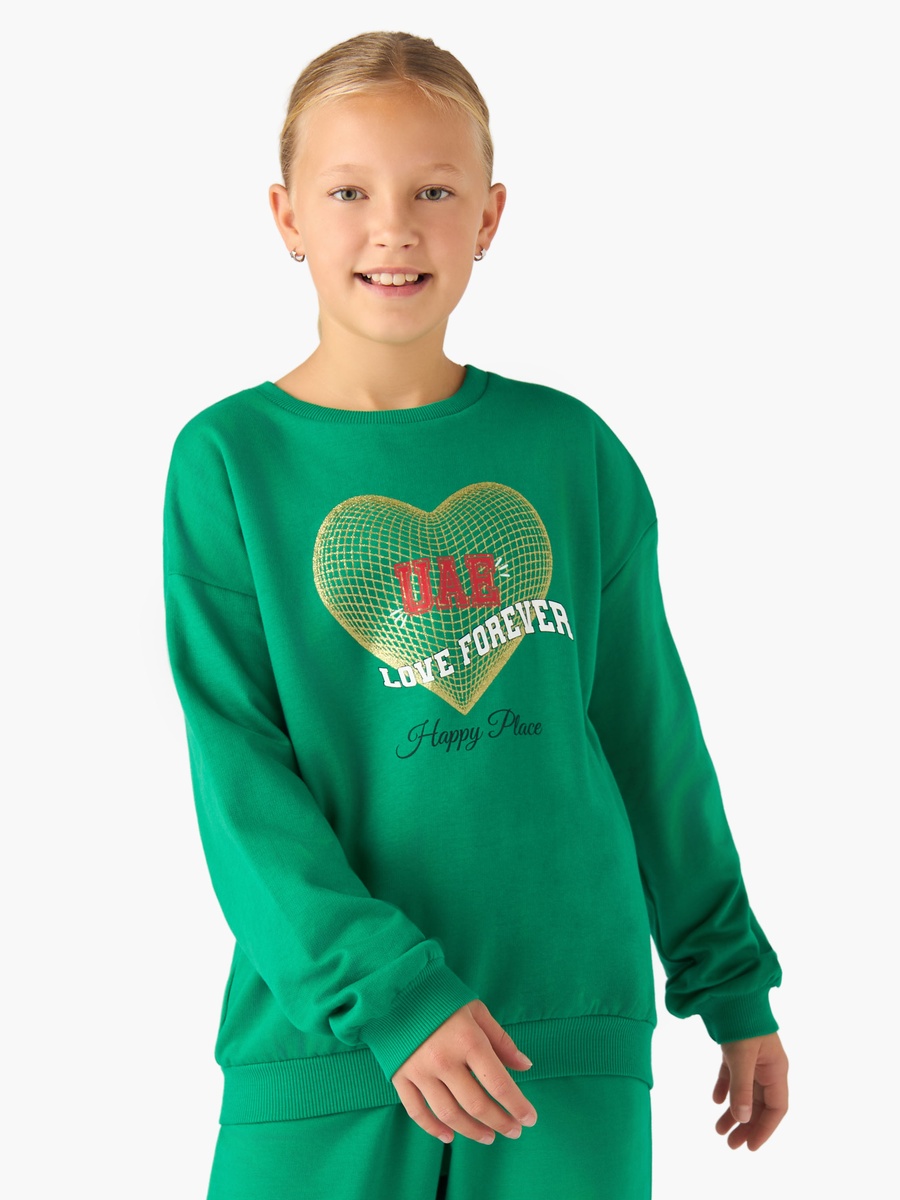 Girls Crew Neck Sweatshirt with UAE National Day Print - Cotton - Long Sleeves