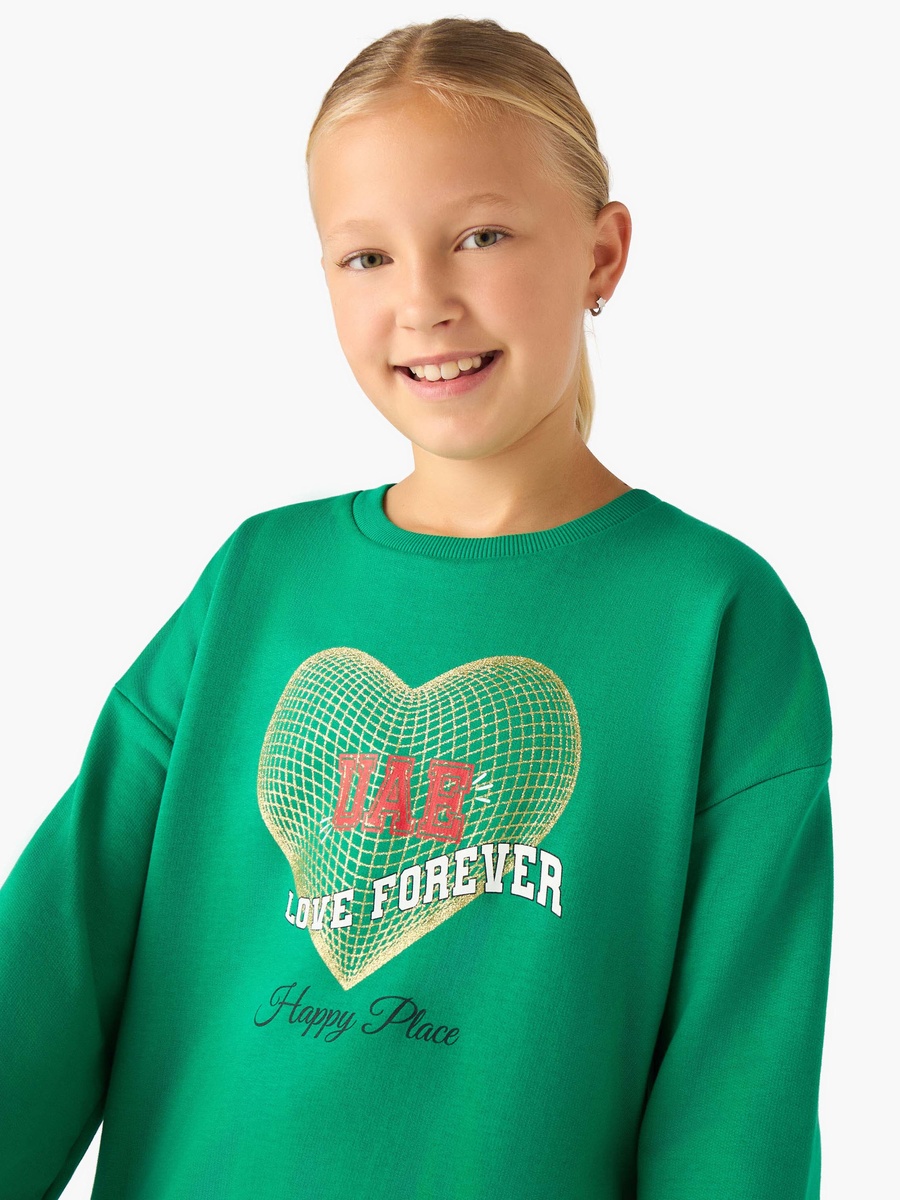 Girls Crew Neck Sweatshirt with UAE National Day Print - Cotton - Long Sleeves