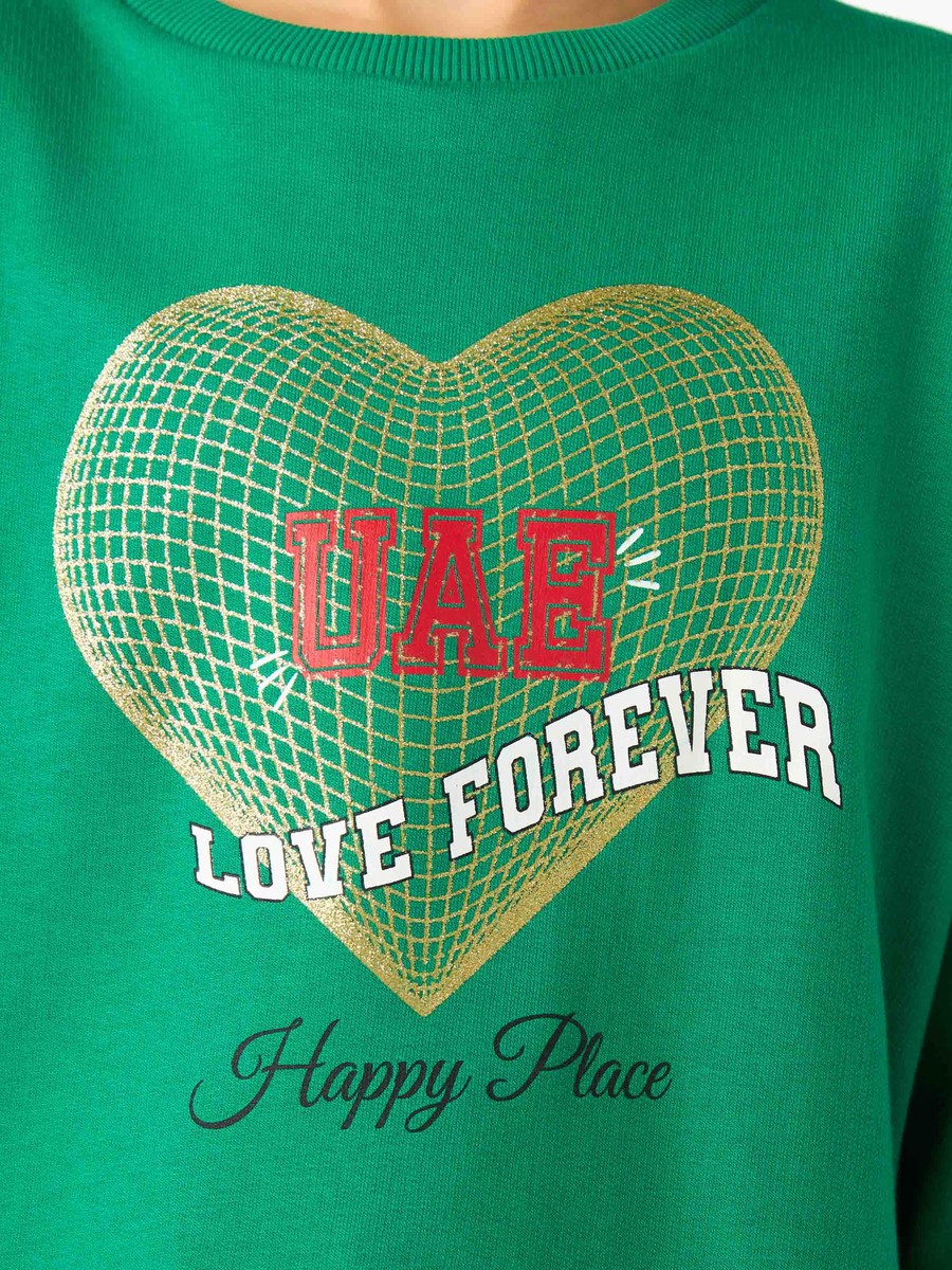 Girls Crew Neck Sweatshirt with UAE National Day Print - Cotton - Long Sleeves