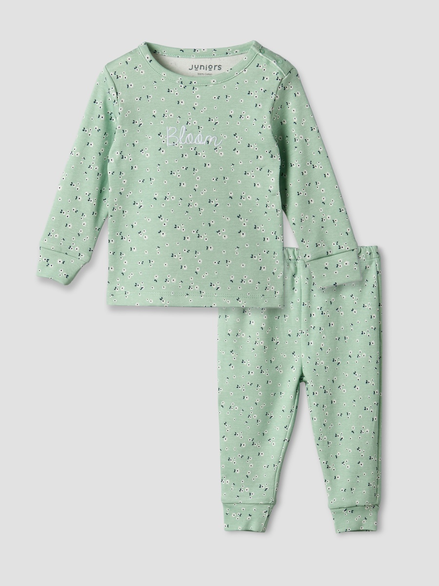 Cotton Round Neck Long Sleeves Pyjama Set with Floral Print