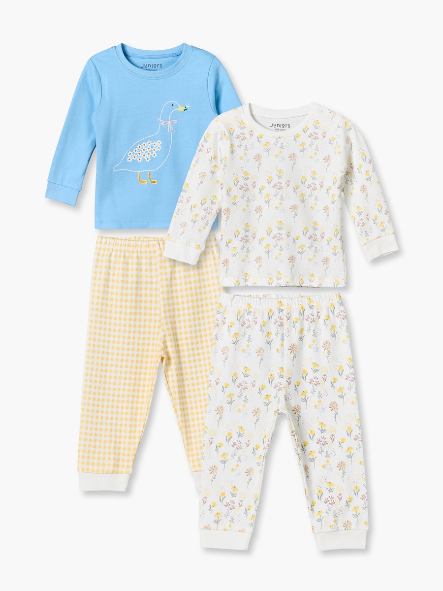 Pack of 2 Cotton Crew Neck Long Sleeves Pyjama Set with Assorted Print