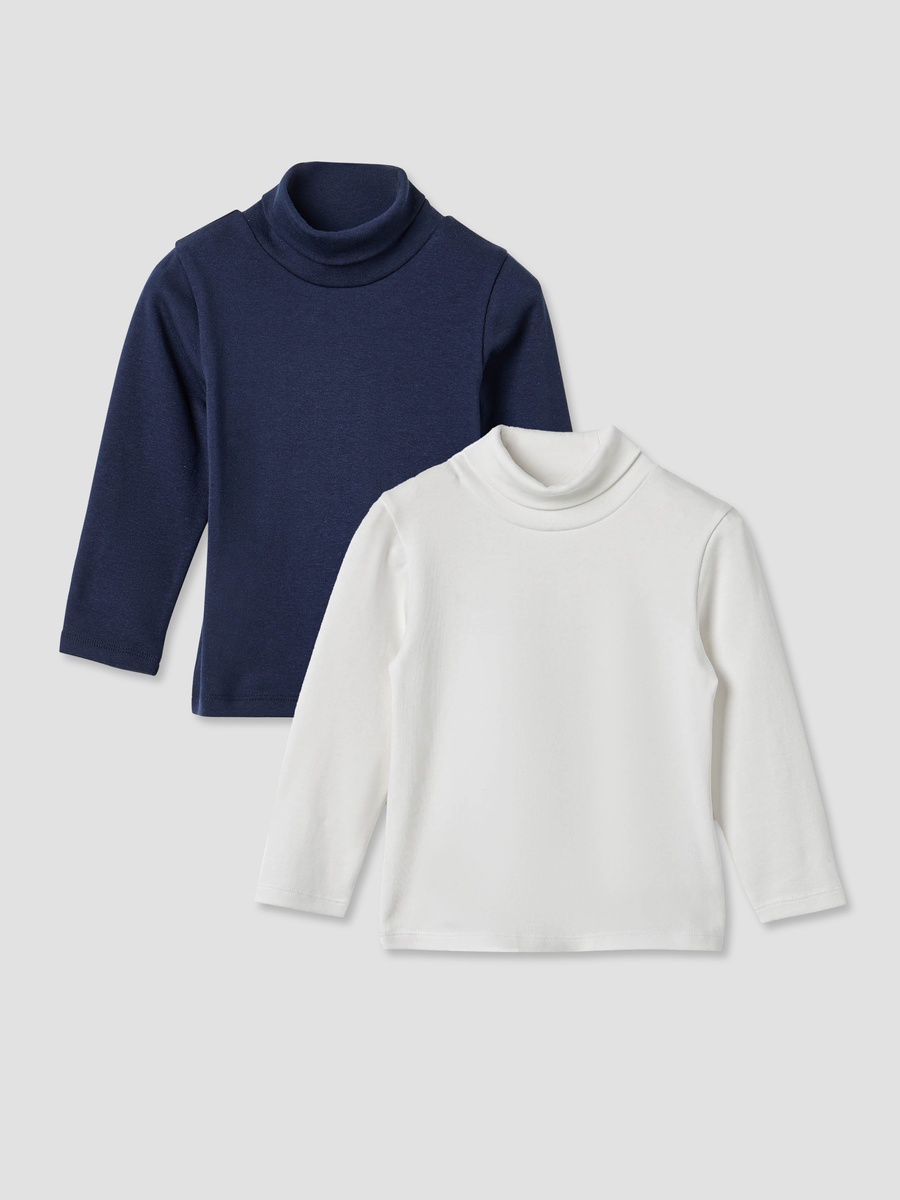 Solid Turtle Neck T-Shirt with Long Sleeves - Set of 2