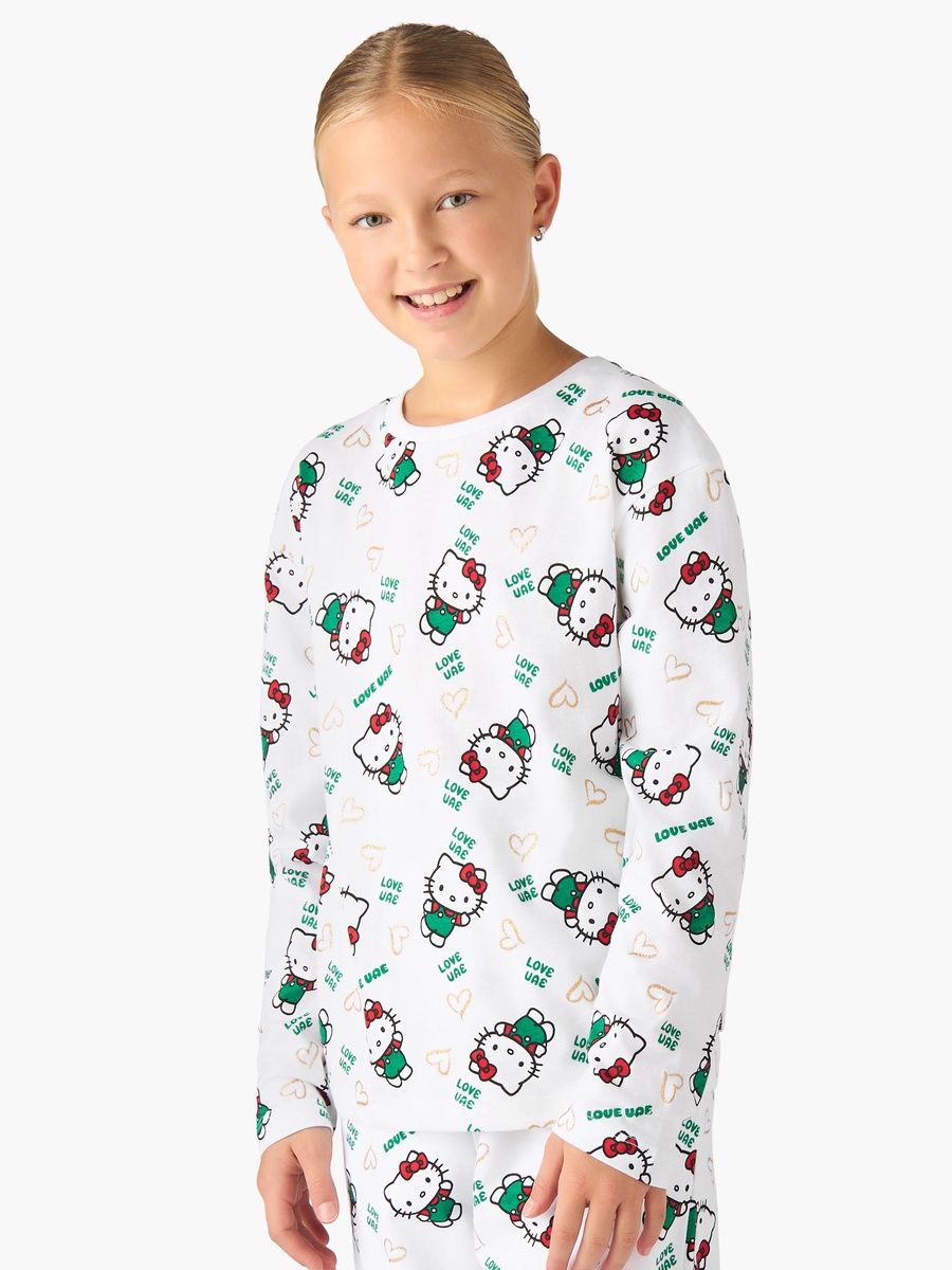 Girls Round Neck Cotton T-Shirt with UAE National Day Print and Long Sleeves