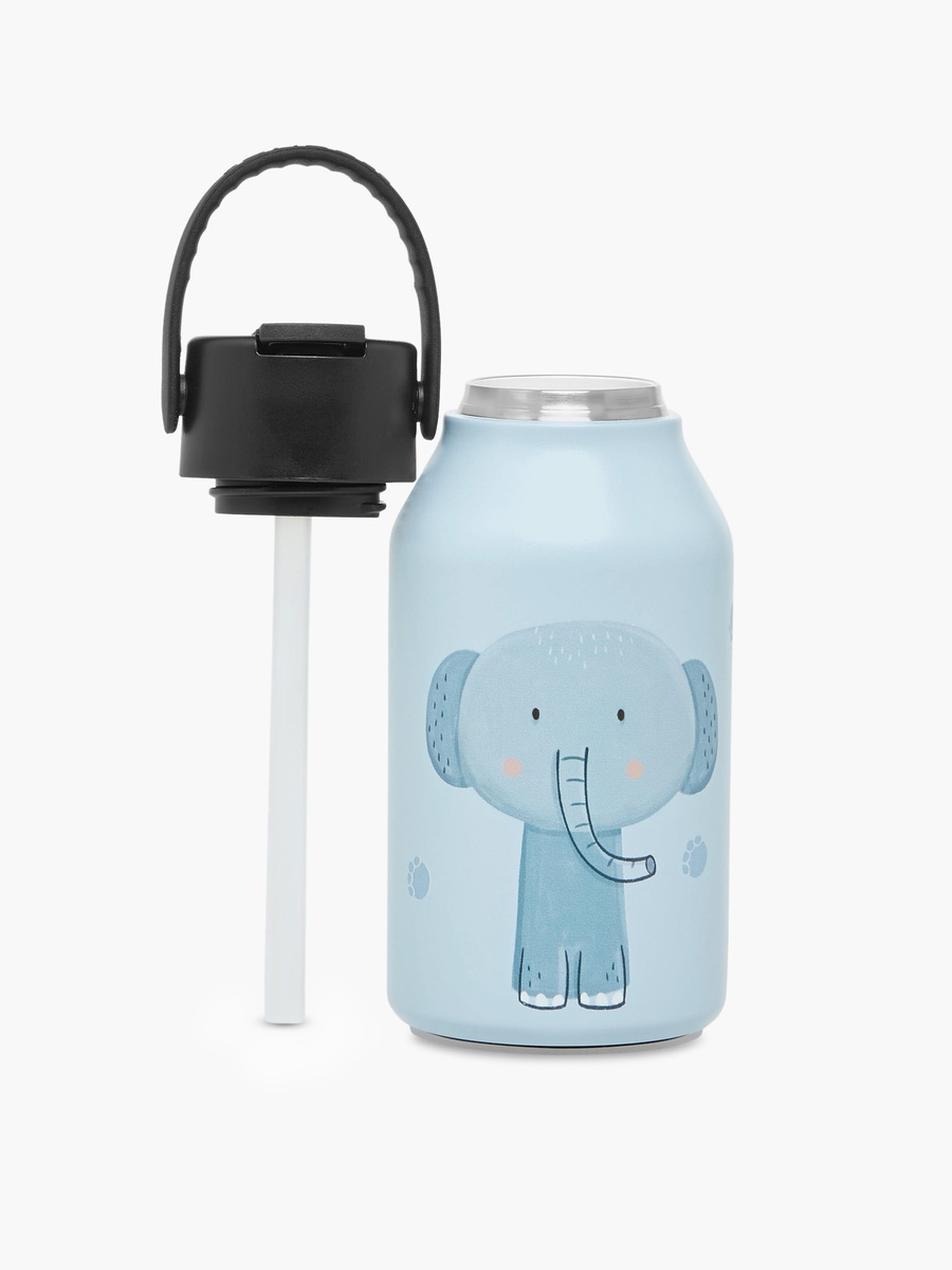 Elephant Print Stainless Steel Sipper Water Bottle with Cleaning Brush - 350 ml