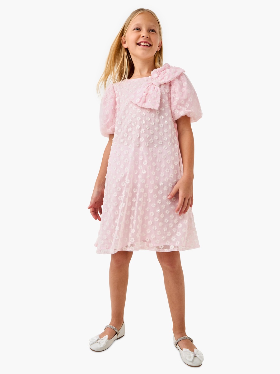 Embellished Dress with Bow Accent and Balloon Sleeves
