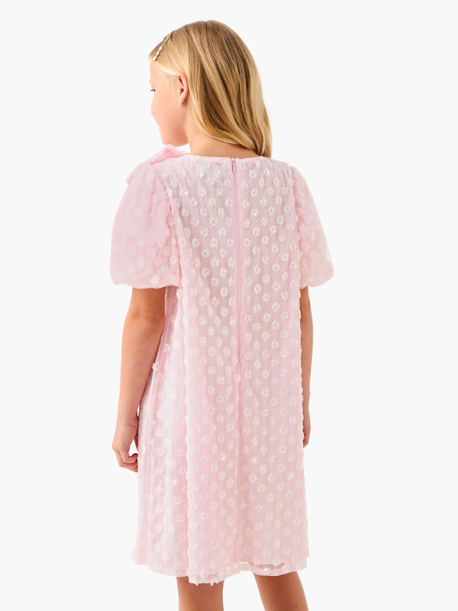 Embellished Dress with Bow Accent and Balloon Sleeves