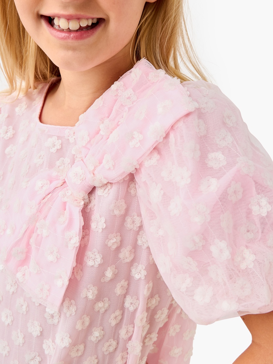 Embellished Dress with Bow Accent and Balloon Sleeves