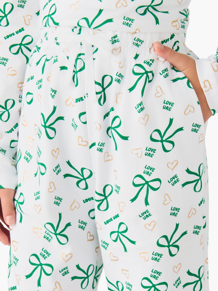 Cotton Drawstring Waist Joggers with UAE National Day Print