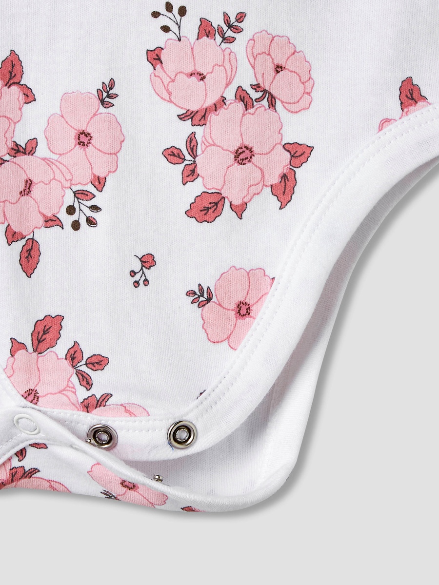 Pack of 7 Cotton Sleeveless Bodysuit with Floral Print